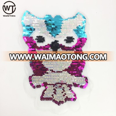 Custom colorful owl design appliques reversible sequin patches for kids clothing