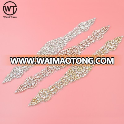 fashion elegant glass rhinestone appliques bridal sash for wedding garters