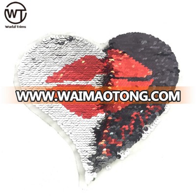 Fashion black/silver reversible sequin heart patch for boys tshirt