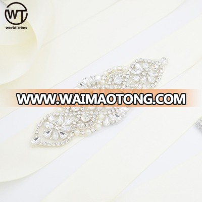 wholesale personalized pearl and crystal bridal rhinestone applique for dress sashes