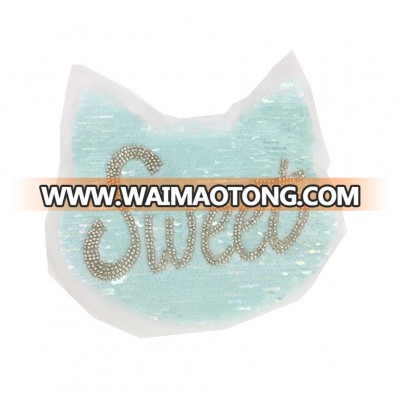 Fashion custom cat design emoji sequin beads patch for decoration