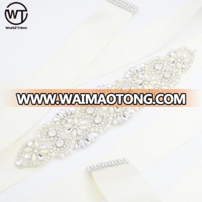 wholesale pearl bridal rhinestone appliques bridal sash belt for wedding dress