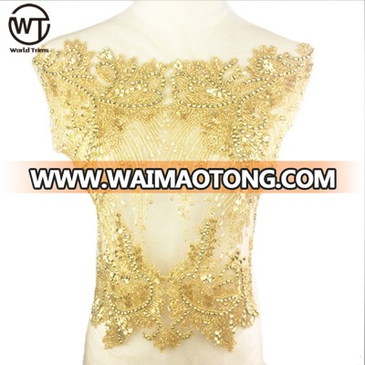 gold beaded handmade design fashion sewing applique patches for wedding decoration