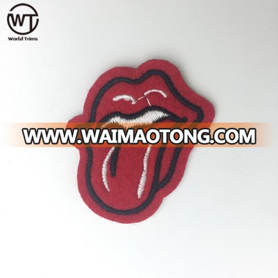 Red lips and tongue embroidered sew on patches for bags