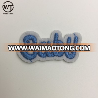 Wholesale blue embroidery baby iron on clothes letter patches