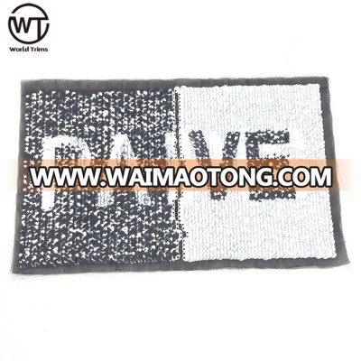 New arrival embroidered mesh design printed black/white reversible sequins patches for clothing