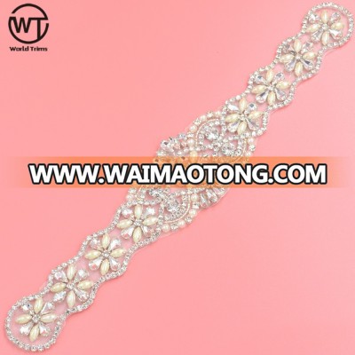 new design pearl rhinestone applique bridal sash for dress sash belt