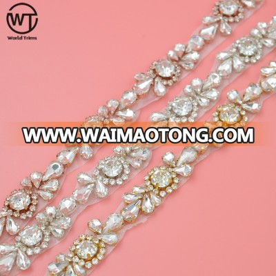 new arrival rose gold wholesale crystal beaded bridal trims for wedding decoration