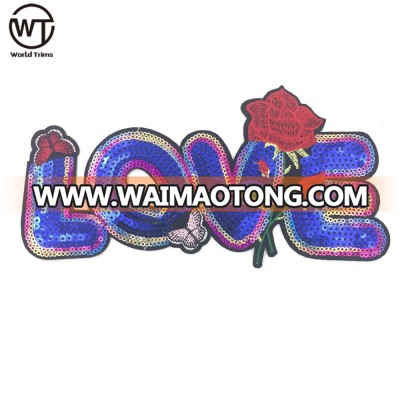 New arrival african embroidery flower color sequin letters patch for tshirts